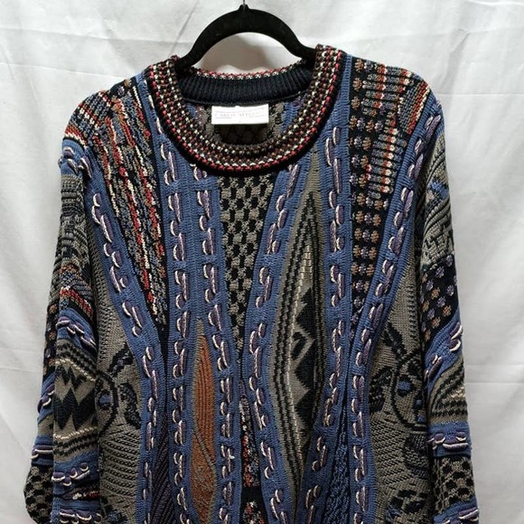 VTG Carlo Alberto Australia Way to cool Blue, Brown GrayPattern Knit Sweater Lg - Picture 2 of 5